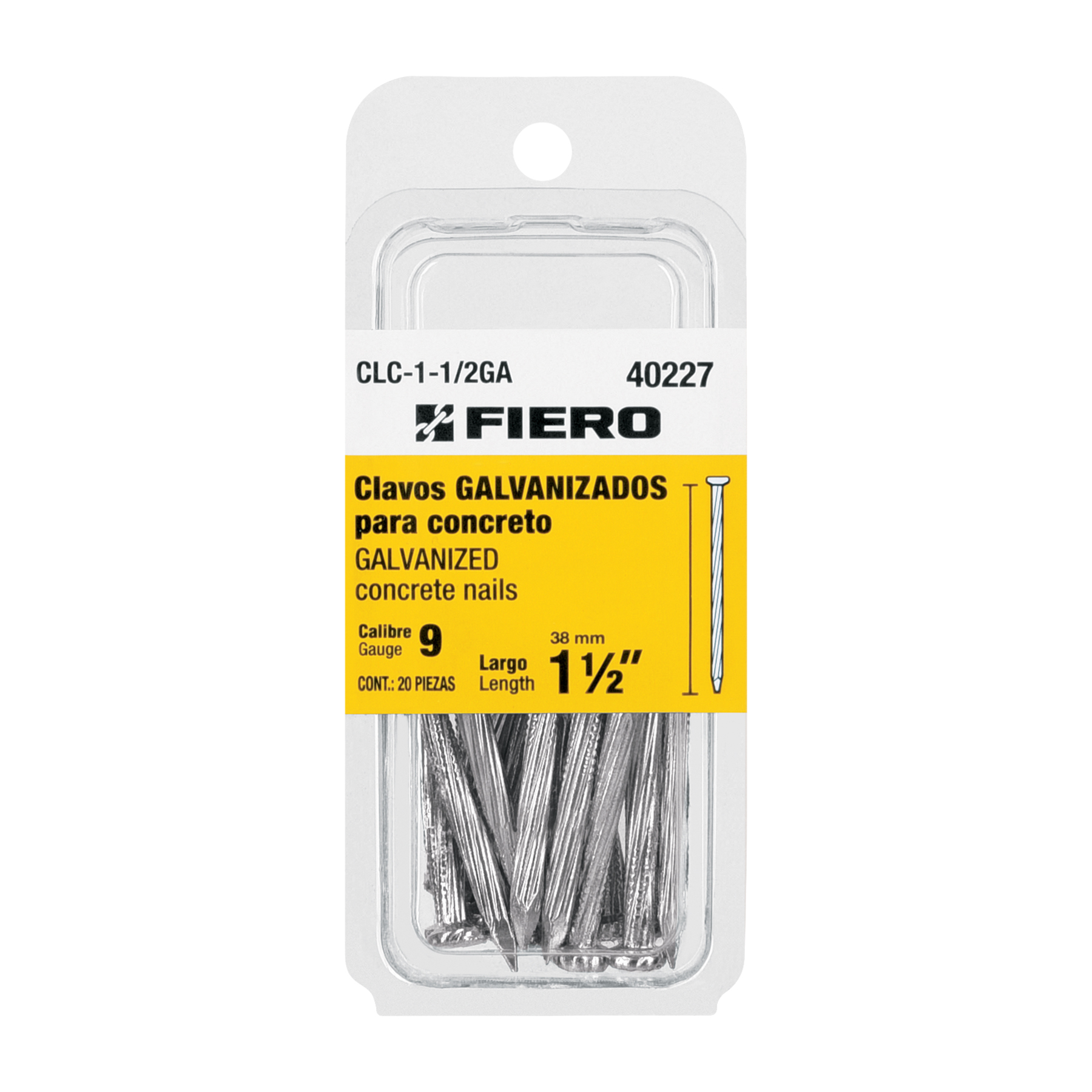 fiero Fiero Galvanized Concrete Nails 9 Gauge Length Pack 20 Carbon Steel Galvanized Finish Tempered Heat Treatment That Provides Greater Strength And Durability Difficult Bend Break Rolled Body For Greater Suppo silver