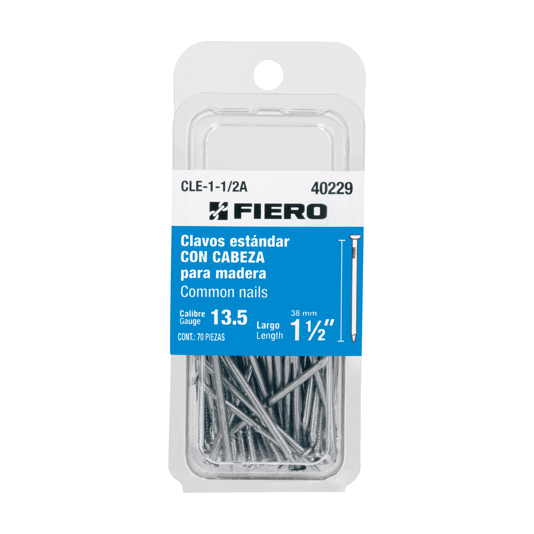 Fiero 1.5 inch Common Nails For Wood, Pack of 70, 13.5 Gauge, Carbon Steel 40229