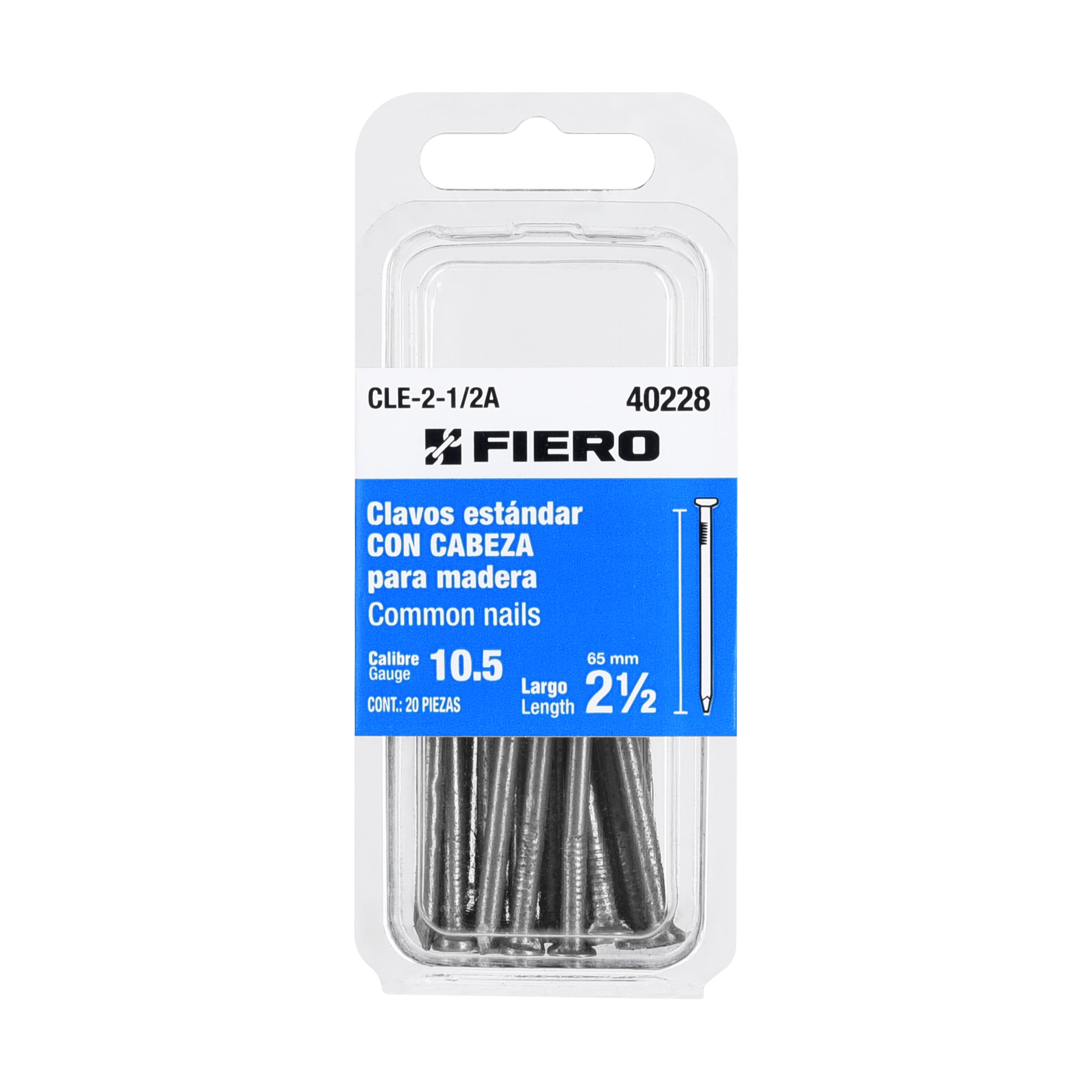 Fiero 2.5 inch Common Nails For Wood, Pack of 20, 10.5 Gauge, Carbon Steel 40228