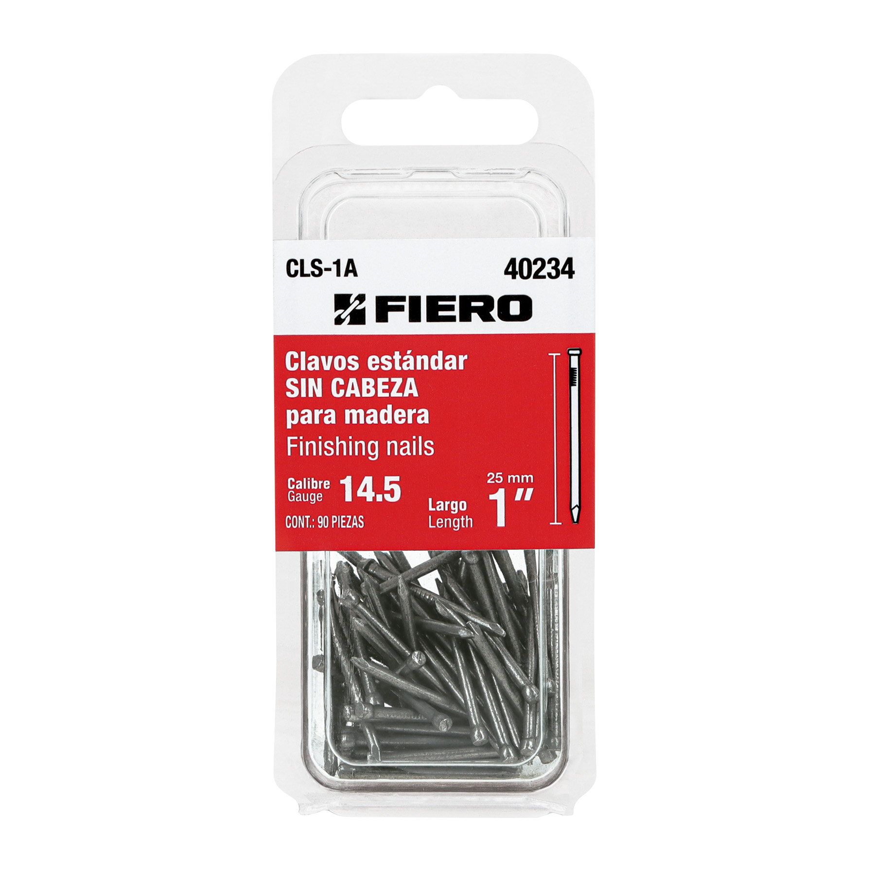 Fiero Finishing Nails, 1 inch Length,90 Pieces, 14.5 Guage, carbon steel, Grey, Blister,For use in carpentry and wooden structures that require a fine or discreet finish 40234