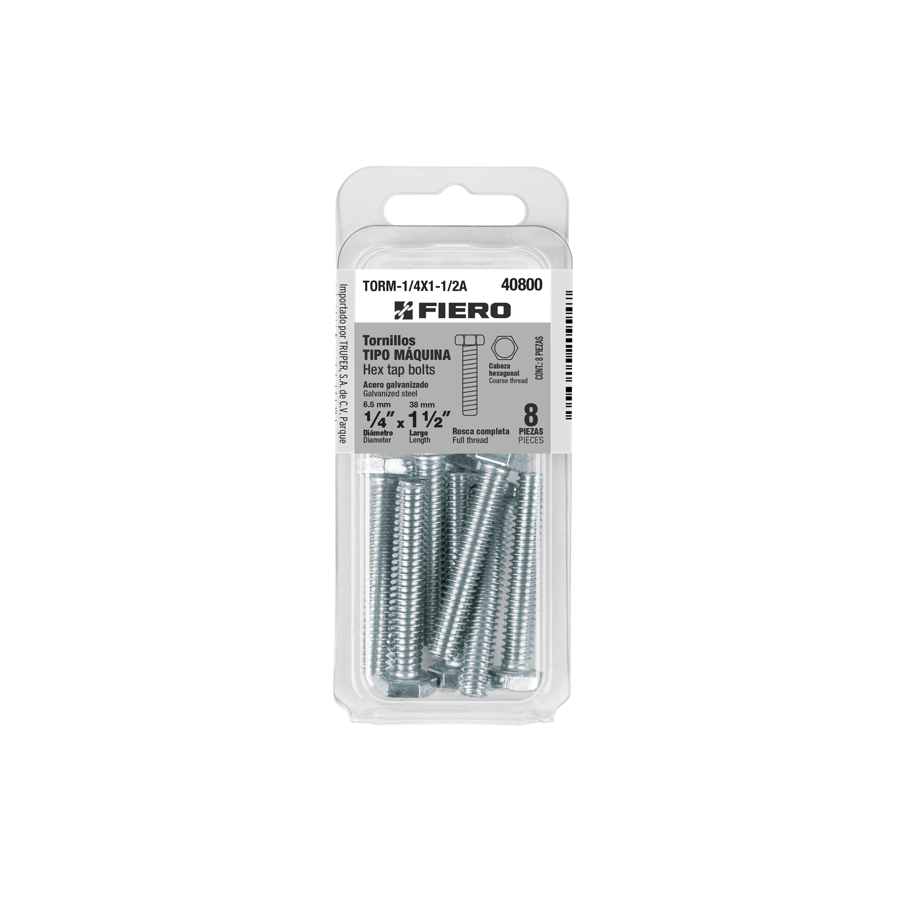 fiero Fiero Hex Tap Bolts 1 1 Pack 8 Galvanized Steel Hexagonal Coarse Thread Head 40800 HEAD40800 1/4inch x 1.5inch size: 1/4inch x 1.5inch