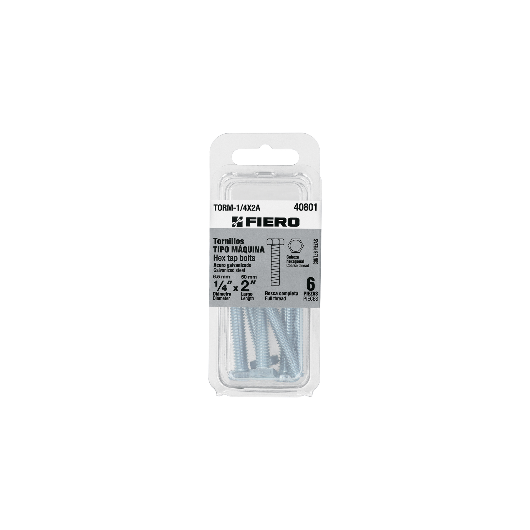 fiero Fiero Hex Tap Bolts 1 Pack 6 Galvanized Steel Hexagonal Coarse Thread Head 40801 HEAD40801 1/4inch x 2inch size: 1/4inch x 2inch
