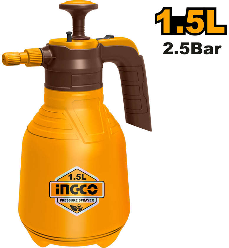 INGCO 1.5L Handheld Pressure Sprayer with Adjustable Nozzle and 2.5 Bar Pressure HSPP201502