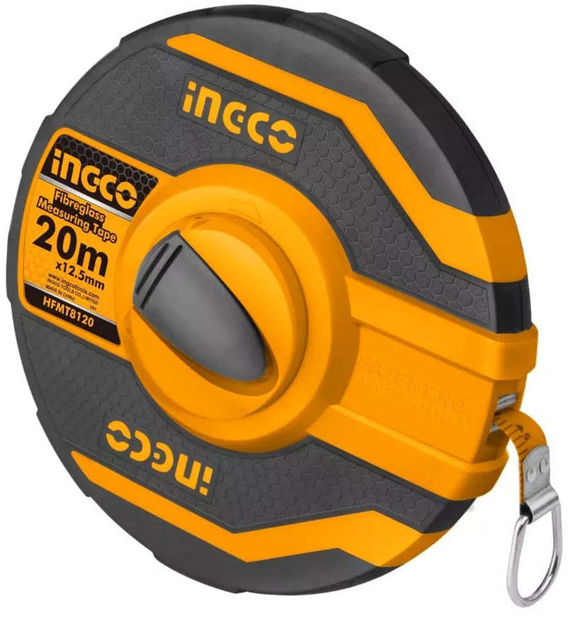 INGCO Fibreglass measuring tape 20m x 12.5mm with metric and inch markings and 3:1 gear ratio for fast rewind HFMT8120
