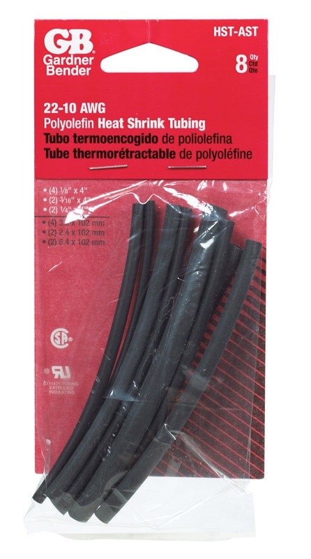 غاردنر بندر انابيب انكماش (شرنكج جوين) حراري، 22-10 AWG، بولي أوليفين، عبوة من 8 قطع، اسود HST-AST