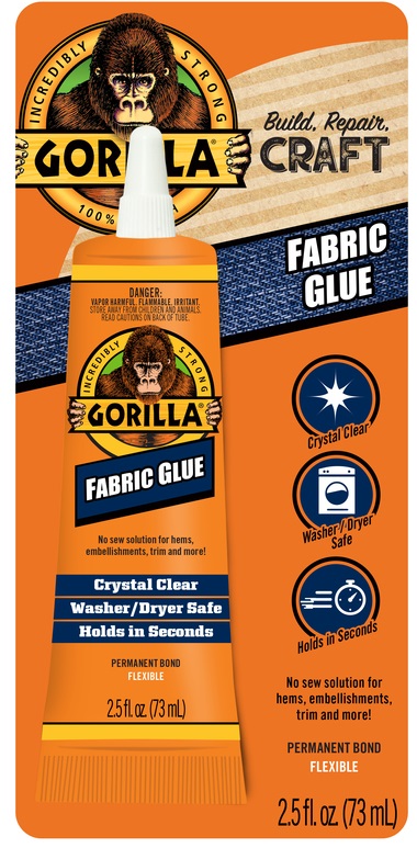 Gorilla Fabric Glue, 73 ml, High Strength, Crystal Clear 8030000