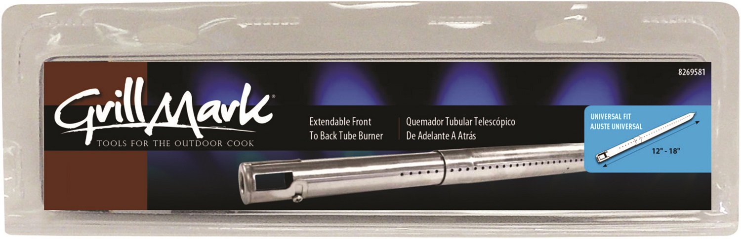 Grill Mark Front to Back Tube Burner, Adjustable 12 inch-18 inch, Stainless Steel, Universal 21218