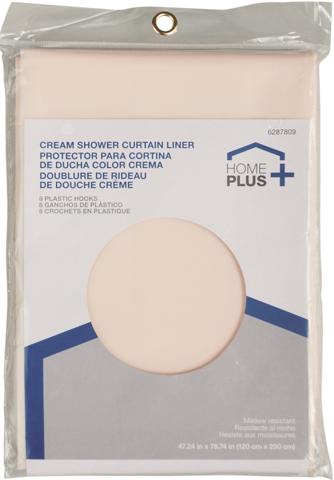Home Plus Shower Curtain Liner, 120 x 200 cm, 8 Plastic Hooks, Polyester, Mildew Resistant, Cream Color SCV-003