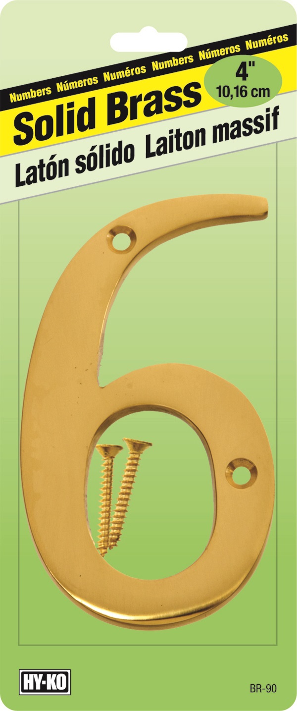 Hy-Ko House Number 6, 4 inch, Solid Brass BR-90/6