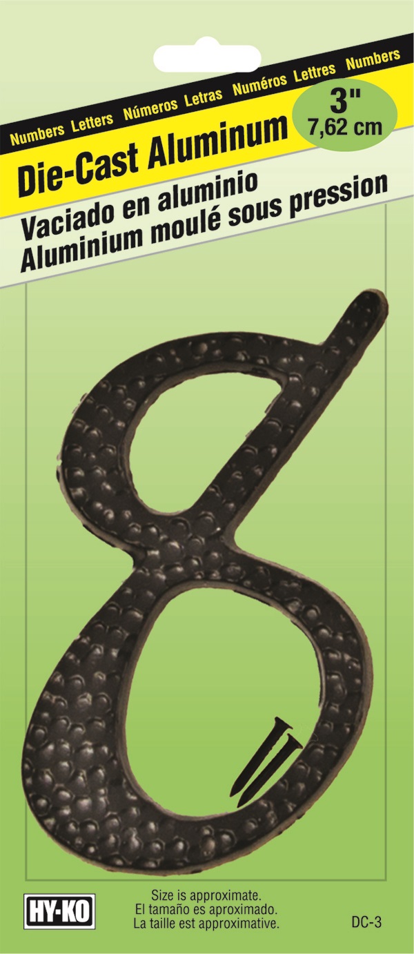 Hy-Ko House Number 8, 3 inch, Die-Cast Aluminum, Black DC-3/8
