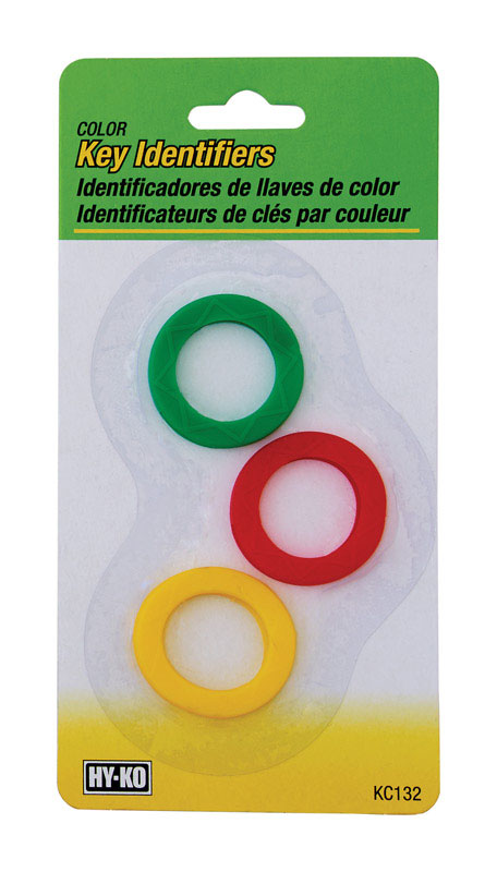 Hy-Ko Key Caps, Round, Pack of 3, Plastic, Assorted Colors KC132