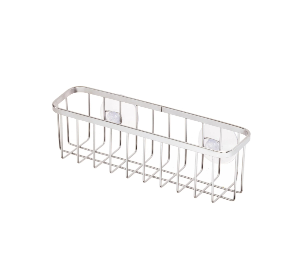 iDesign Gia Kitchen Sink Suction Sponge and Scrubby Holder, Extra Wide, Polished Stainless Steel DS84822