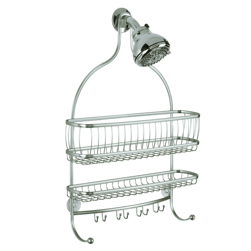 iDesign York Lyra Jumbo Shower Caddy, 16 inch x 23 inch x 4 inch, Stainless Steel, Satin Nickel Finish 62100