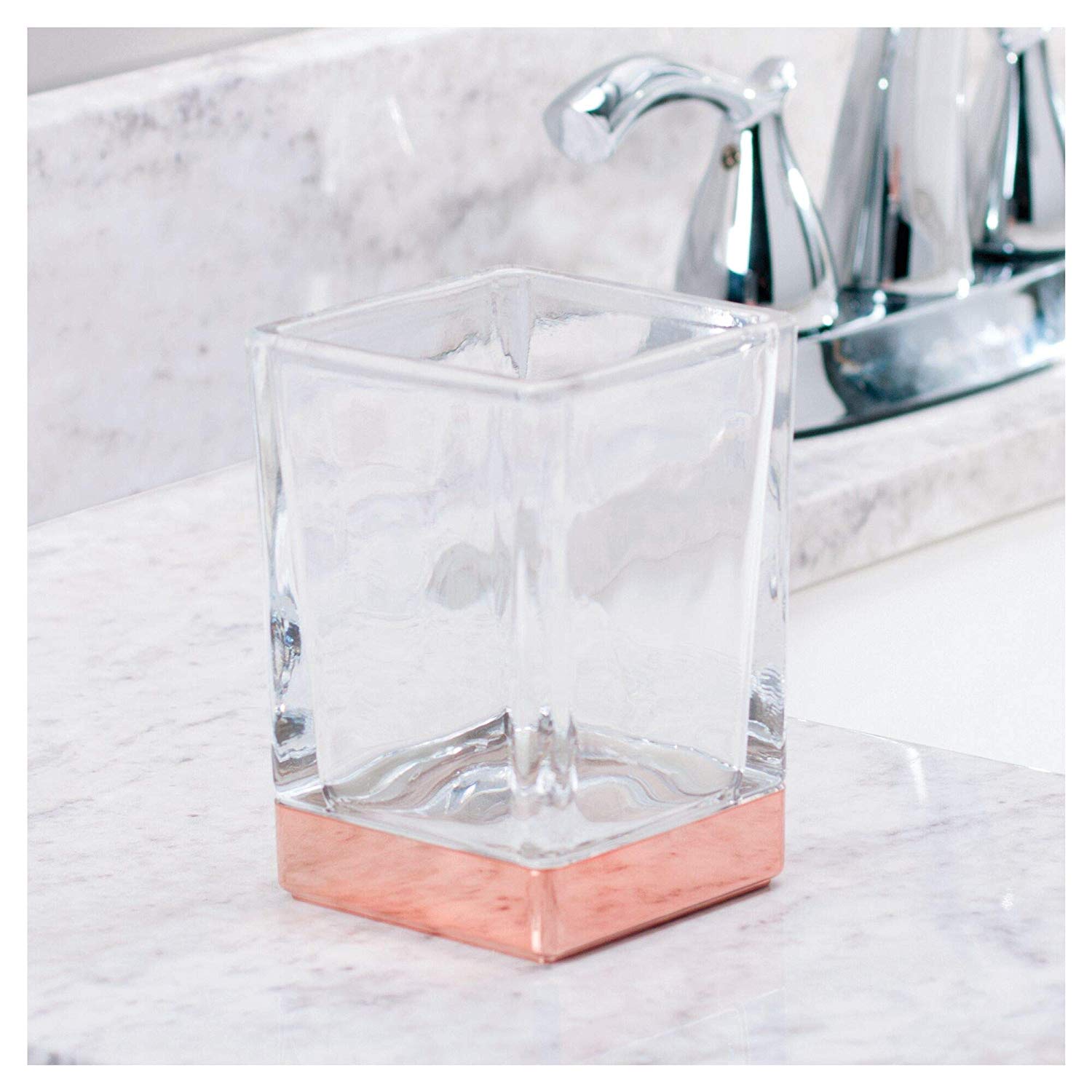 InterDesign Casilla Tumbler, 2.65 inch x 2.65 inch x 4 inch, Clear / Rose Gold 24269