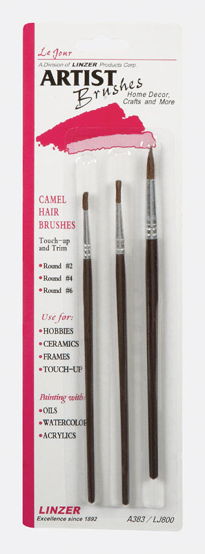 Linzer No. 2, No. 4 And No. 6 In. W Round Camel Hair Artist Paint Brush Set A383