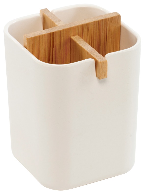 Moda At Home Stowe Makeup Brush Organizer, 4 Compartments Bamboo, White 305870-WHT