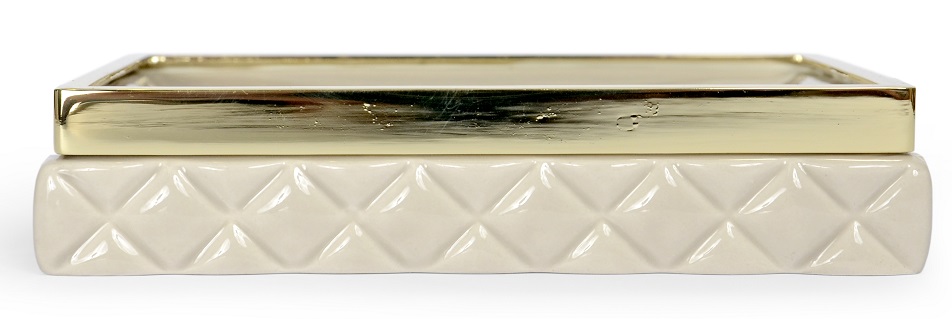 Moda At Home Elle Soap Dish, Ceramic, Linen/Gold 105599