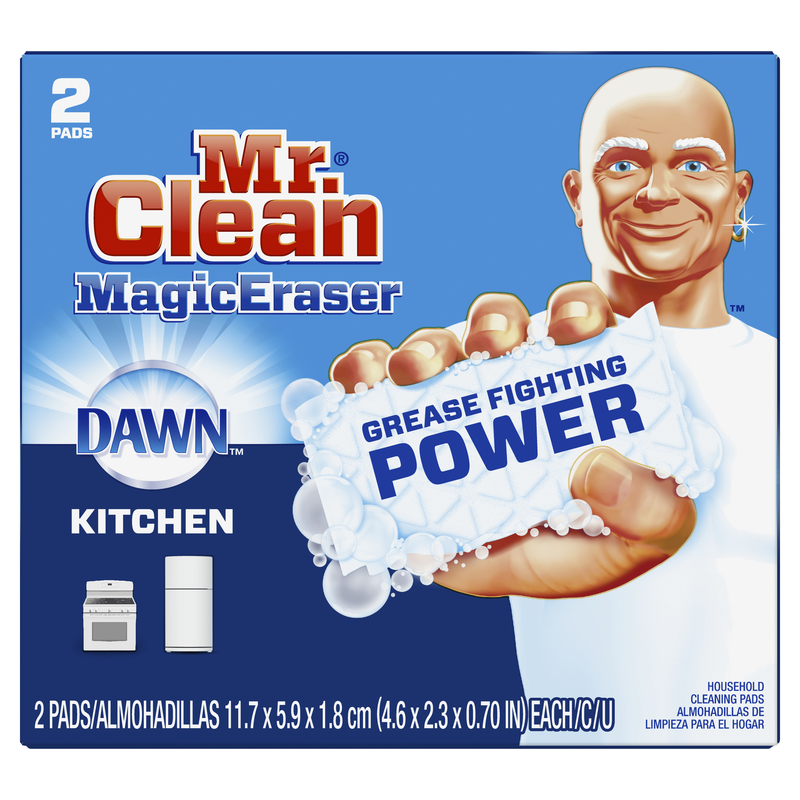 Mr. Clean Magic Eraser Non-Scratch Eraser Sponge For Kitchen, 4.6 inch L x 2.3 inch W x 0.70 inch D, Pack of 2, Polyurethane Foam, White 51097