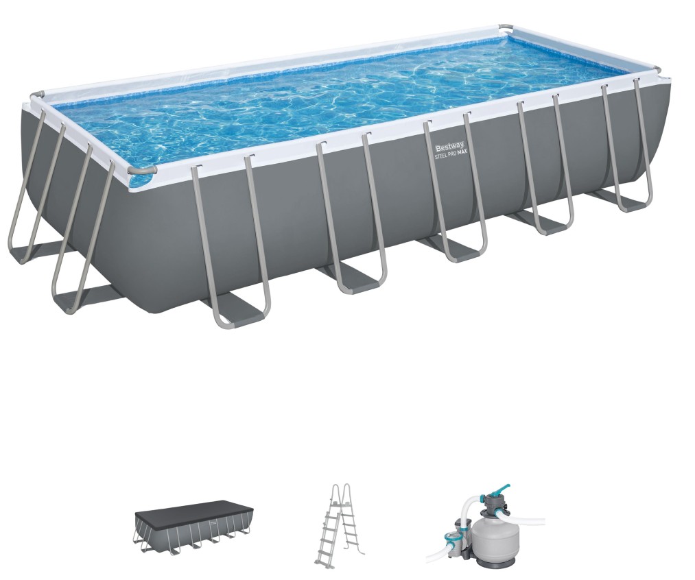 Bestway Frame Swimming Pool, 6.4 Mtrs x 2.7 Mtrs x 1.3 Mtrs, Volume at 90% Pool Filling: 19,281 Liters 5612B