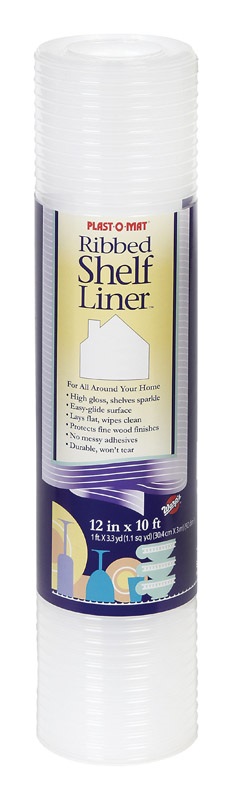 Plast-O-Mat Ribbed Shelf Liner, 12 inch x 3.05 m, Non-Adhesive, Clear SPM110C