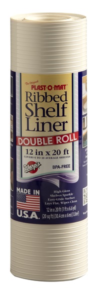 Plast-O-Mat Ribbed Shelf Liner, 12 inch x 6.10 m, Non-Adhesive, Bisque Color PM120-Q