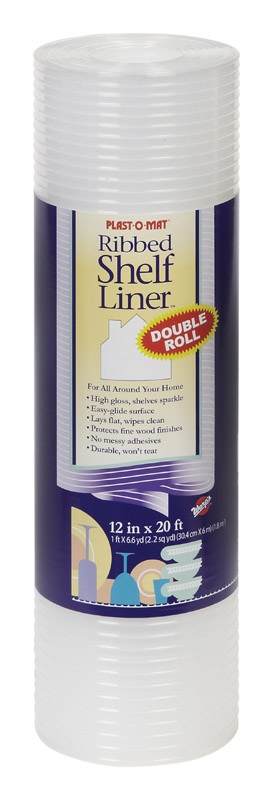 Plast-O-Mat Ribbed Shelf Liner, 12 inch x 6.10 m, Non-Adhesive, Clear PM120-C