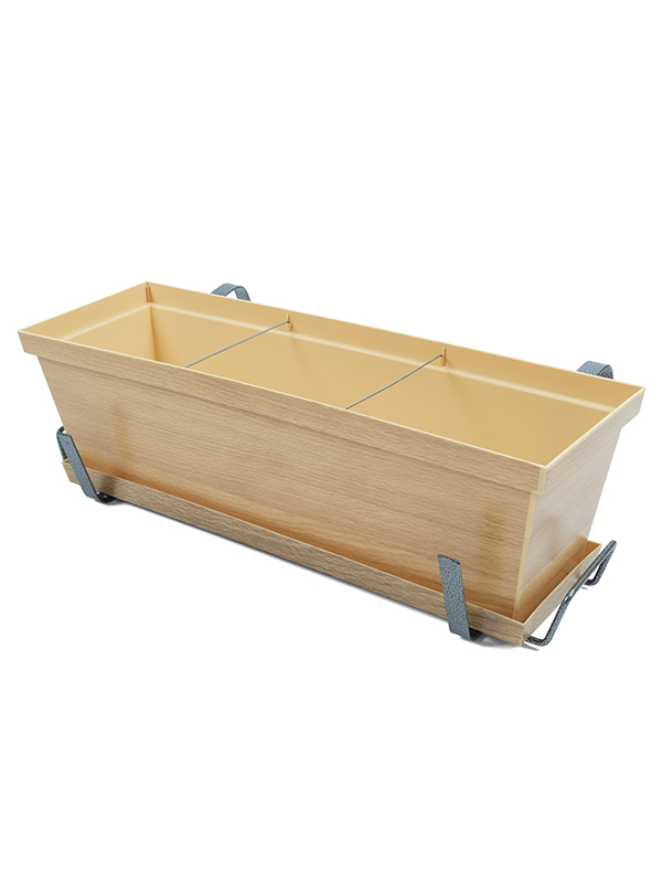 Plastiken Tes Garden Box Planter with Plate and Metal Holder, 60 cm, Plastic, Wood/Natural Color P800