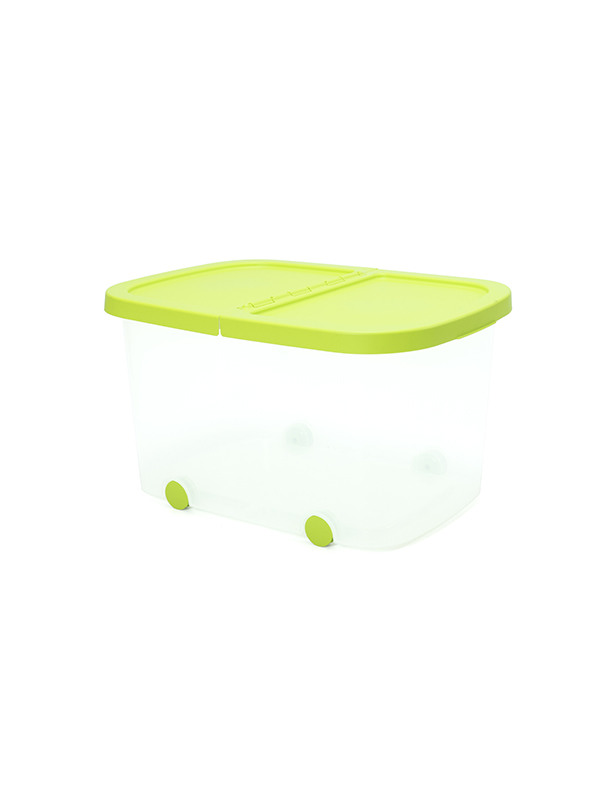 Plastiken Storage Box with Wheels, 34 Ltrs, 50 x 36 x 28.5 cm, Plastic, Clear, Green Lid 88001_PIS
