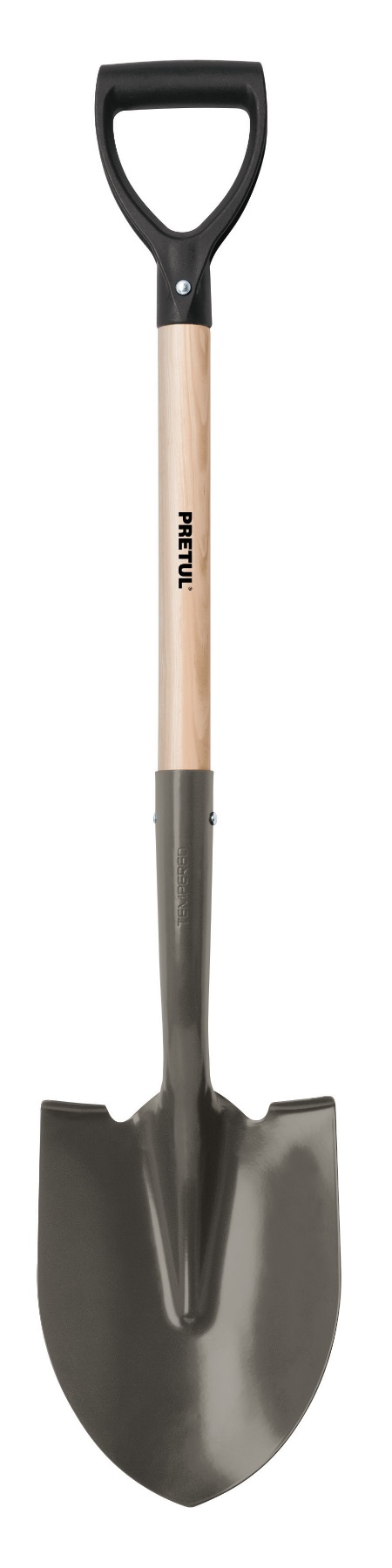 Pretul D-Handle Round Shovel, Carbon Steel Head, 28.5 inch Wood Handle 22502