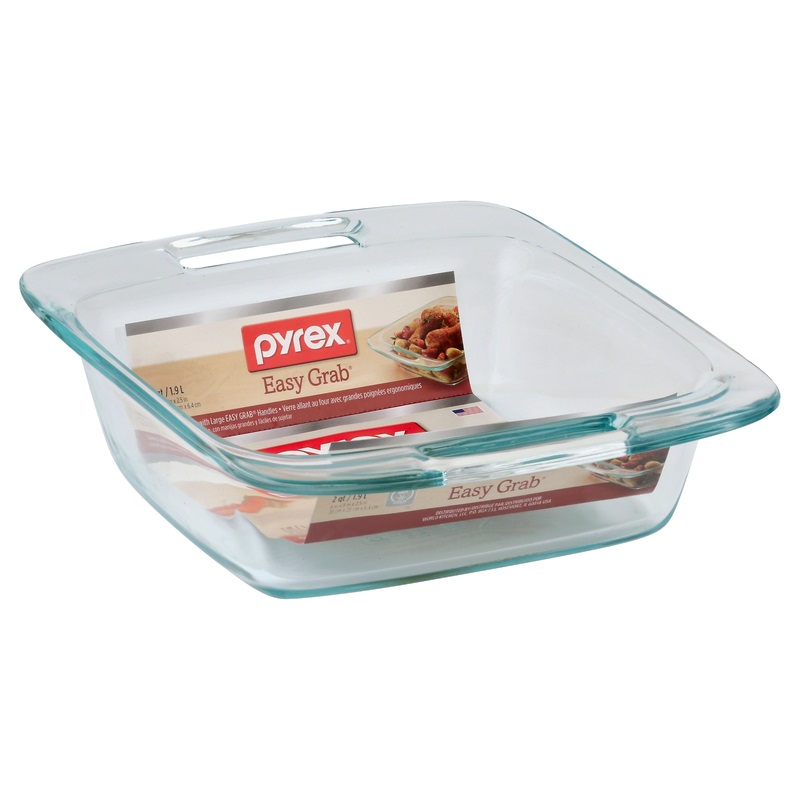 Pyrex Eazy Grab Square Dish, 2 Quarts, 8 inch x 8 inch x 2.5 inch, Glass, Clear, Dishwasher Safe 1085797