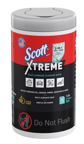 Scott Xtreme Multi-Purpose Cleaning Wipes, 7 inch x 9 inch, Pack of 75 Wipes, Citrus Scent 54591