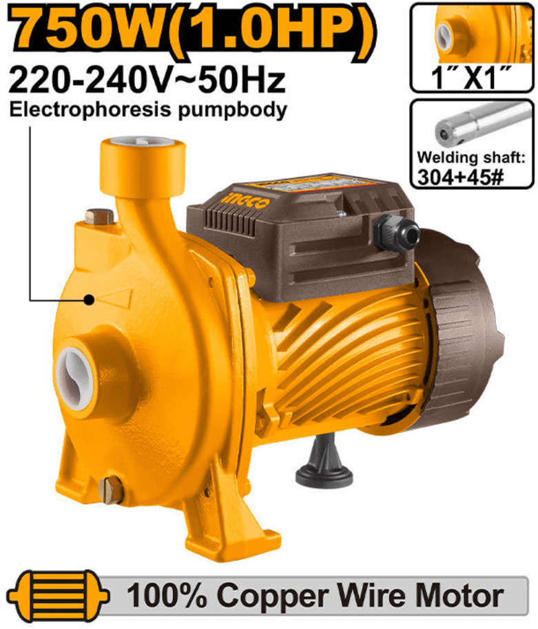 INGCO centrifugal water pump 750W 125L/min max flow 32m max head CPM75068