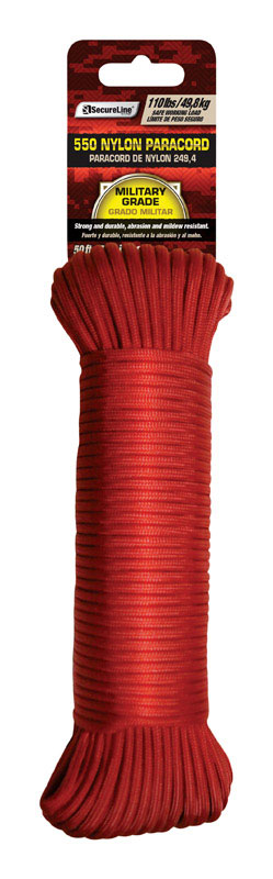SecureLine 5/32 in. Dia. x 15.24 m. L Braided Nylon Paracord Red NPC5503250R