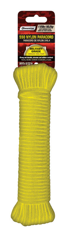 SecureLine 5/32 in. Dia. x 15.24 m. L Braided Nylon Paracord Yellow NPC5503250Y