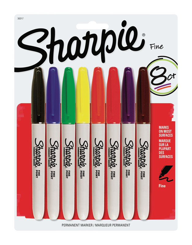 Sharpie Permanent Markers Fine Point Assorted, Pack of 8 30217PP