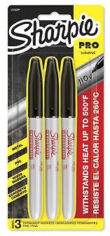 Sharpie Pro Permanent Marker, Pack of 3, Fine Point, High Heat Resistant Ink (260 deg), Black 13763PP