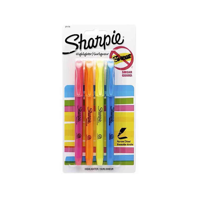 Sharpie Accent Highlighters, Pack of 4, Neon Colors, Narrow Chisel 2102110