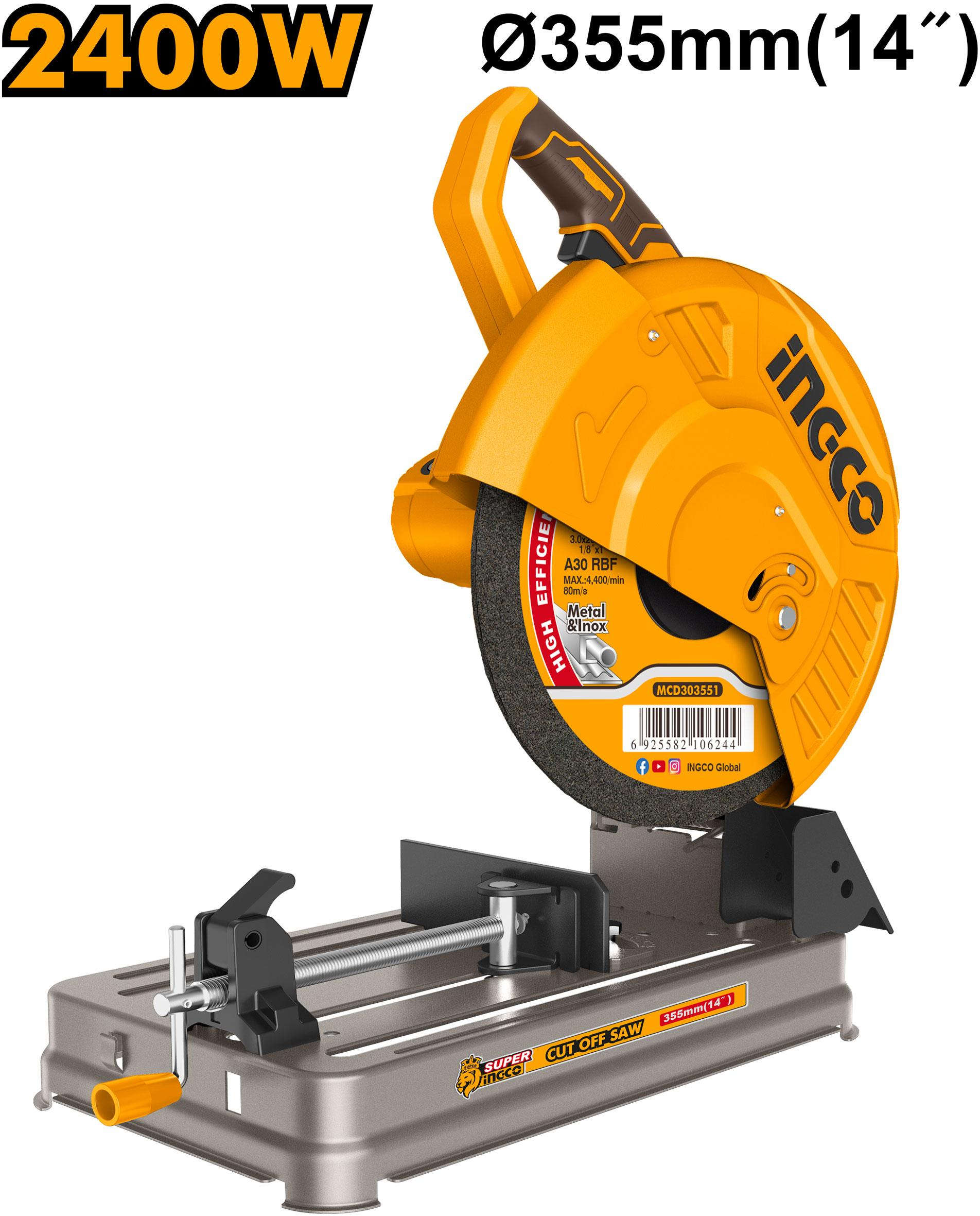 INGCO 14" 2400W heavy-duty metal cut-off saw with 355mm blade and 3900rpm no-load speed COS243558