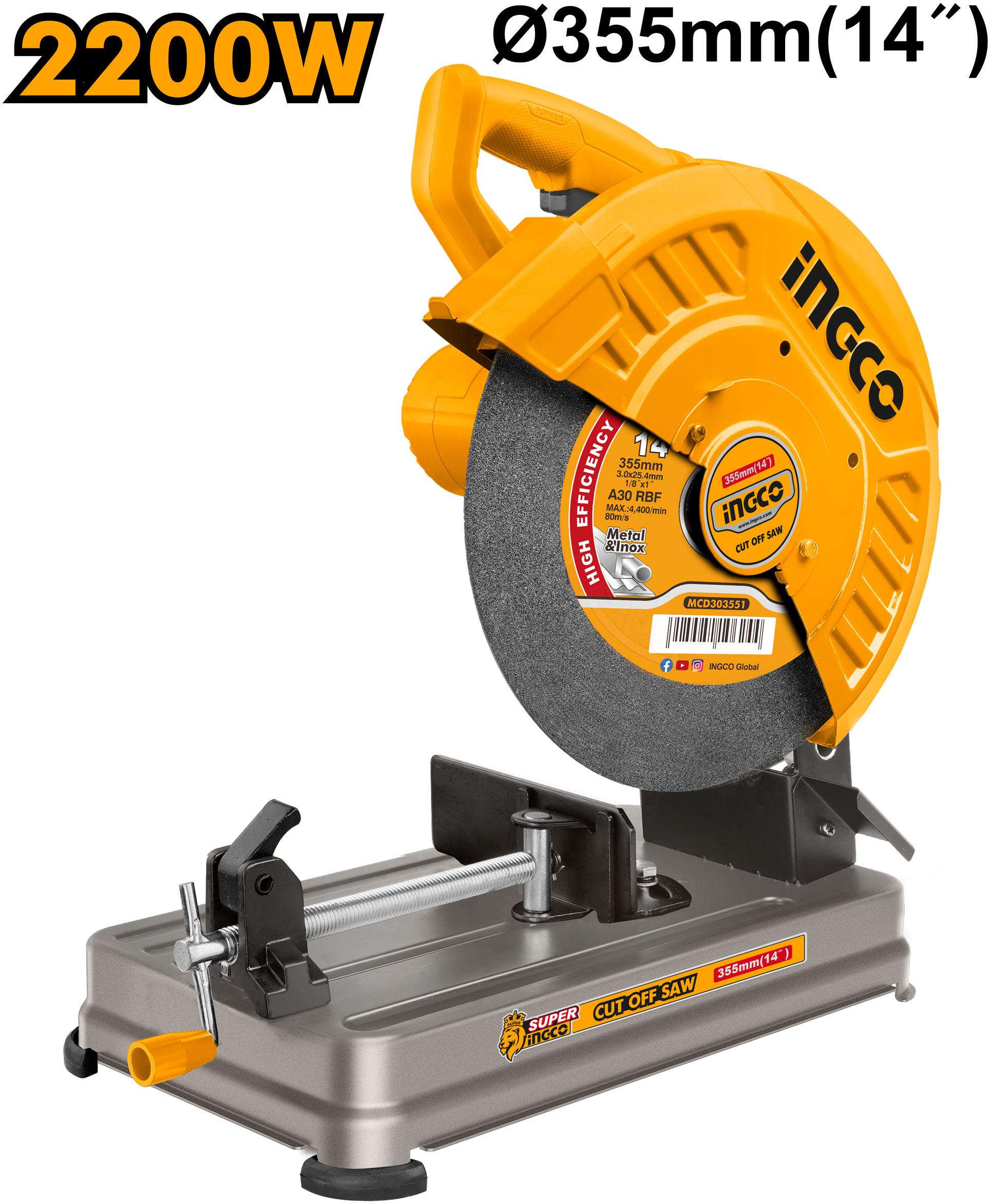INGCO 14" 2200W Metal Cut-Off Saw with 3700 rpm No-Load Speed and 355mm Blade Size COS223558