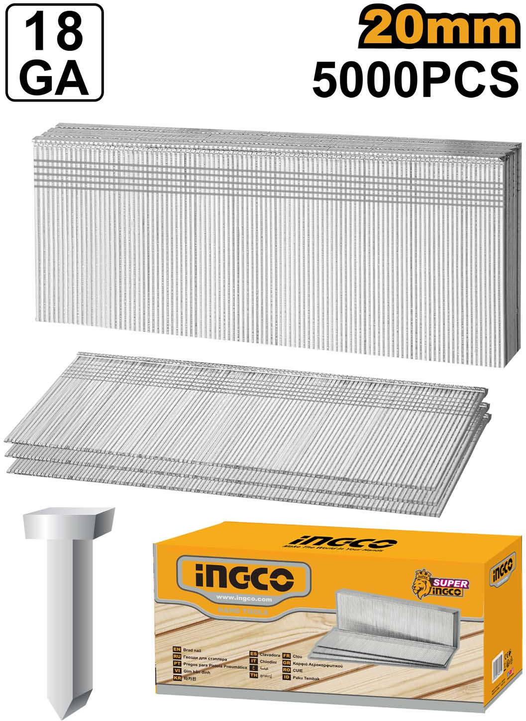 INGCO Brad Nail 20mm 5000Pcs ANA18201