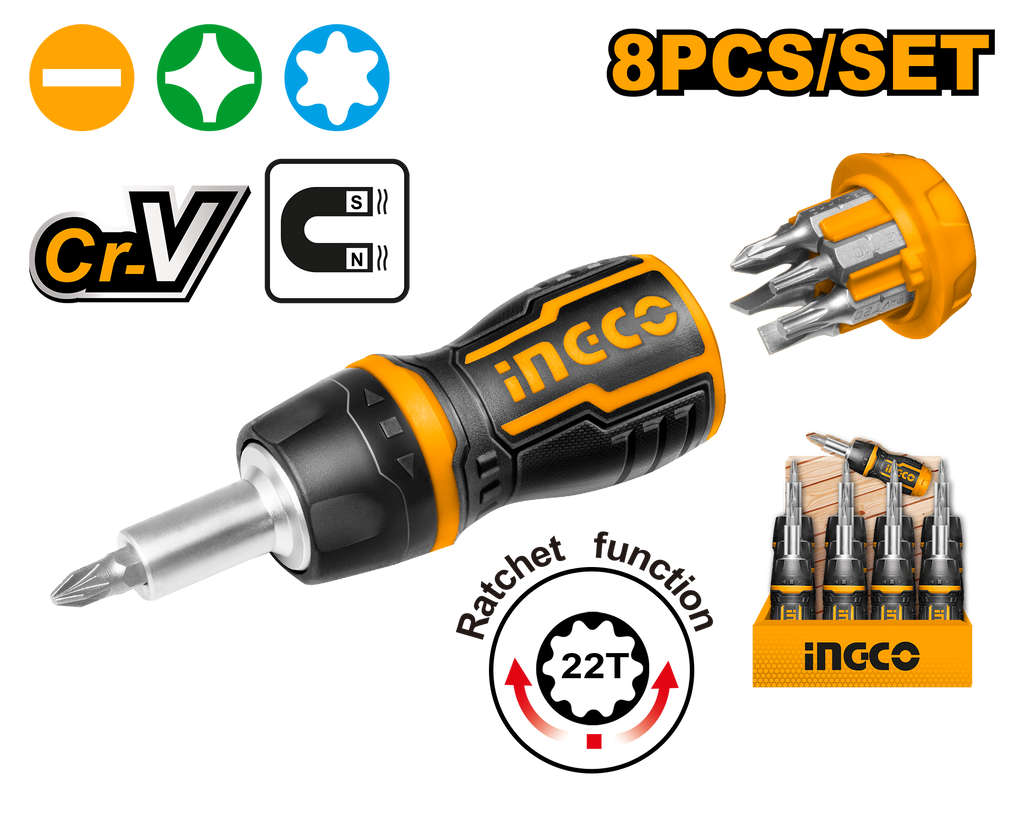 INGCO Ratchet Screwdriver Set 8Pcs AKISDS1728