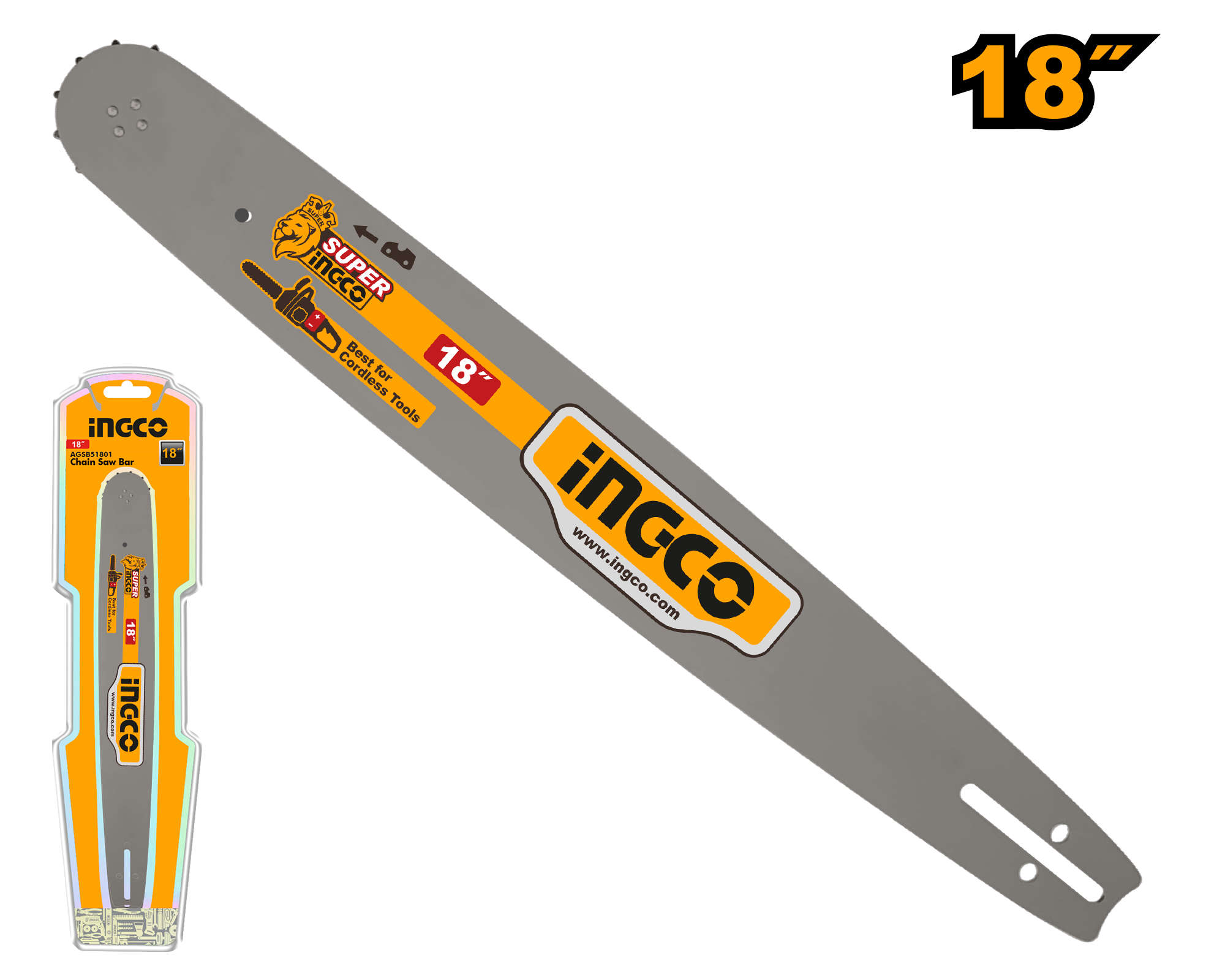 INGCO 18-inch hardened alloy steel chain saw guide bar with 0.058" gauge AGSB51801