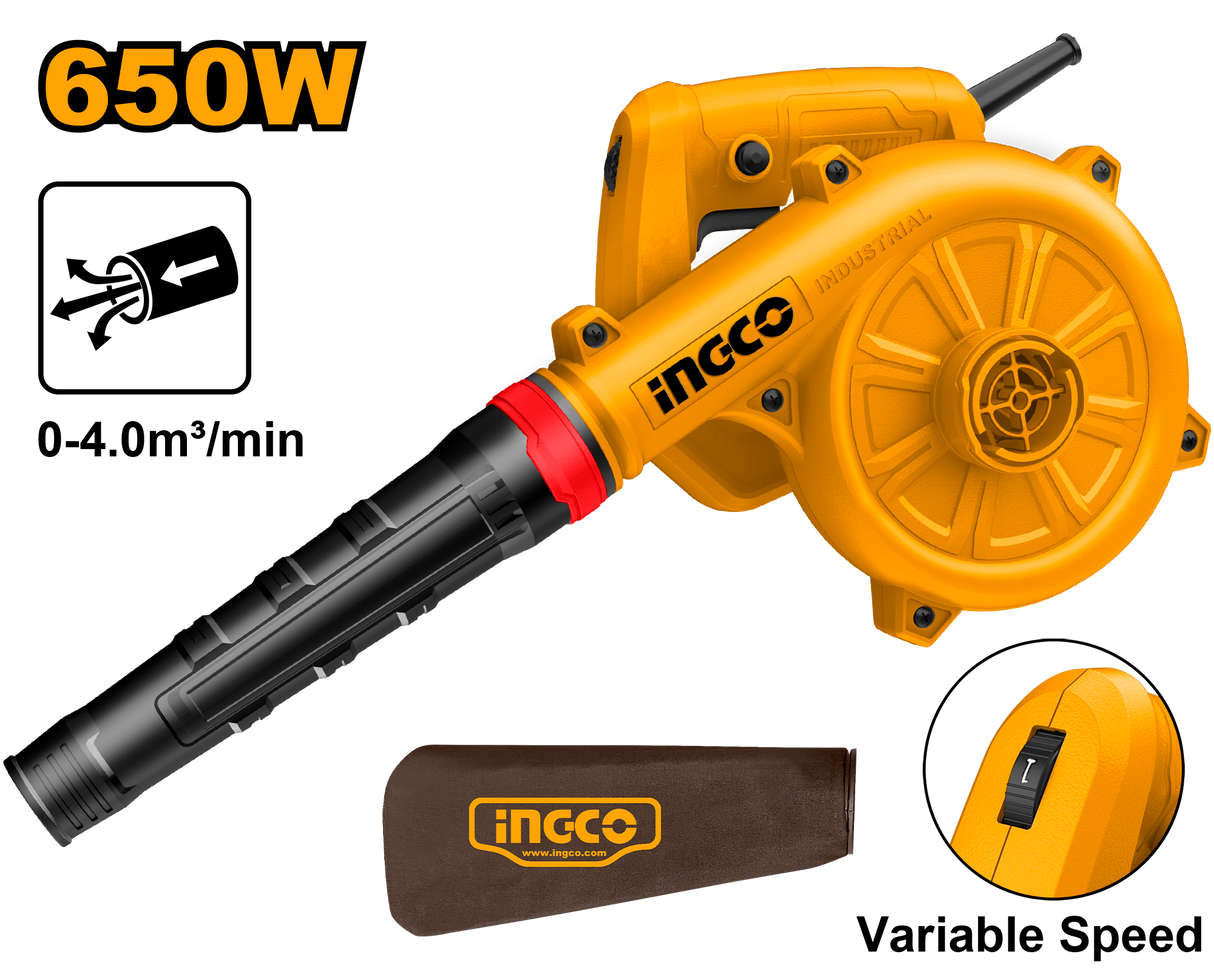 INGCO 2-in-1 Aspirator Blower and Vacuum Dust Cleaner with 650W Power and Variable Speed Control AB6038