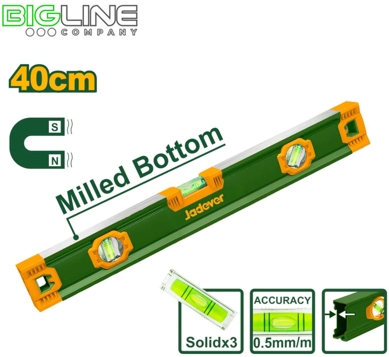Jadever 40 cm magnetic spirit level with aluminum body and 3 vials JDSL3G40