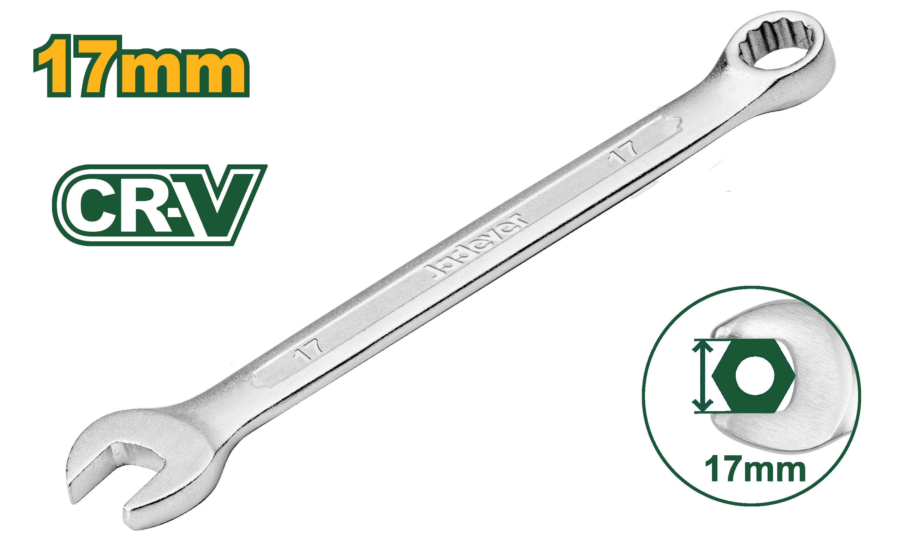 Jadever Combination spanner 17 mm chrome vanadium steel fine polished matte finish 210 mm length JDSA1117