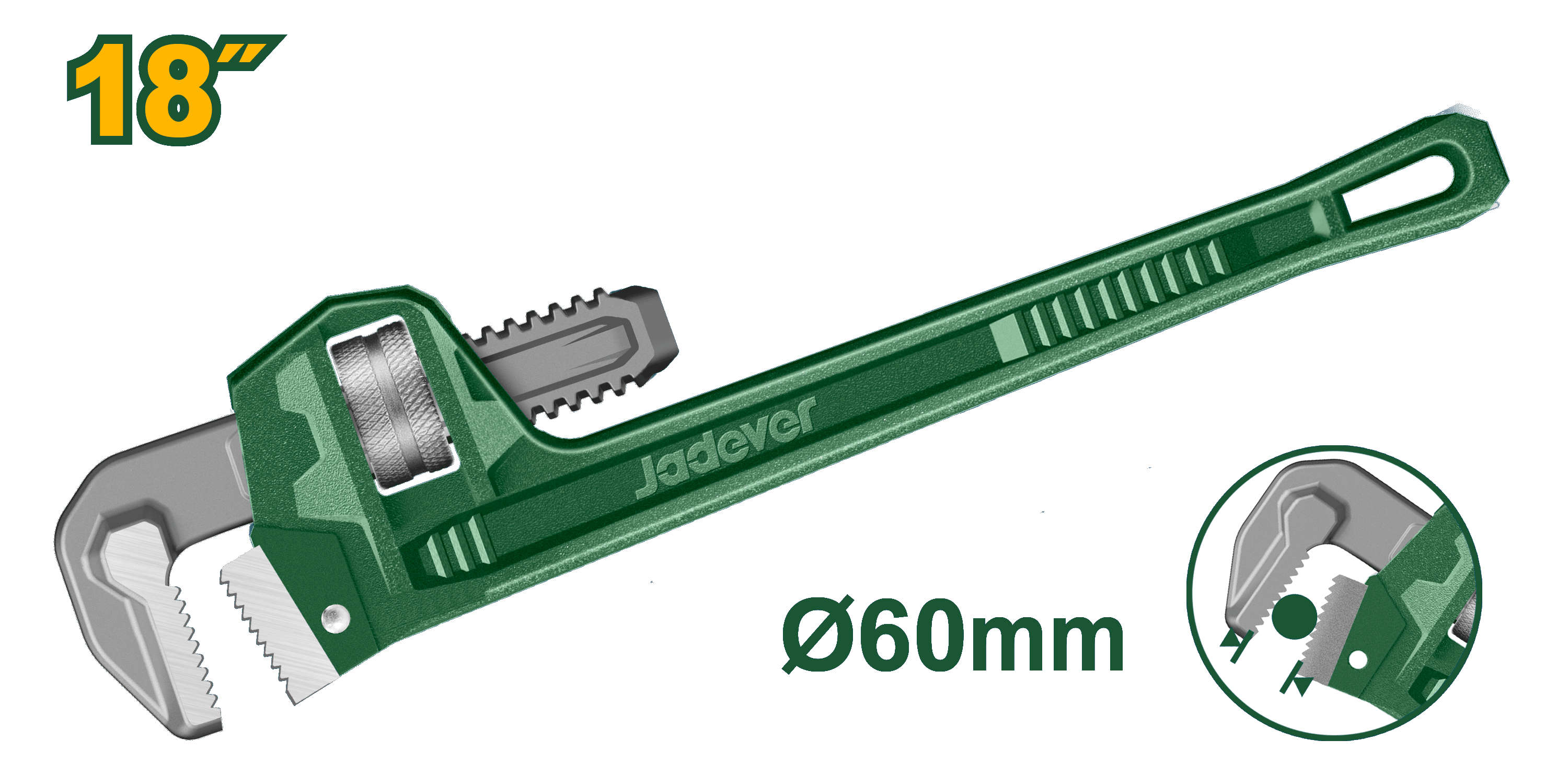 Jadever 18-inch pipe wrench with 60mm maximum clamping diameter JDPW1118