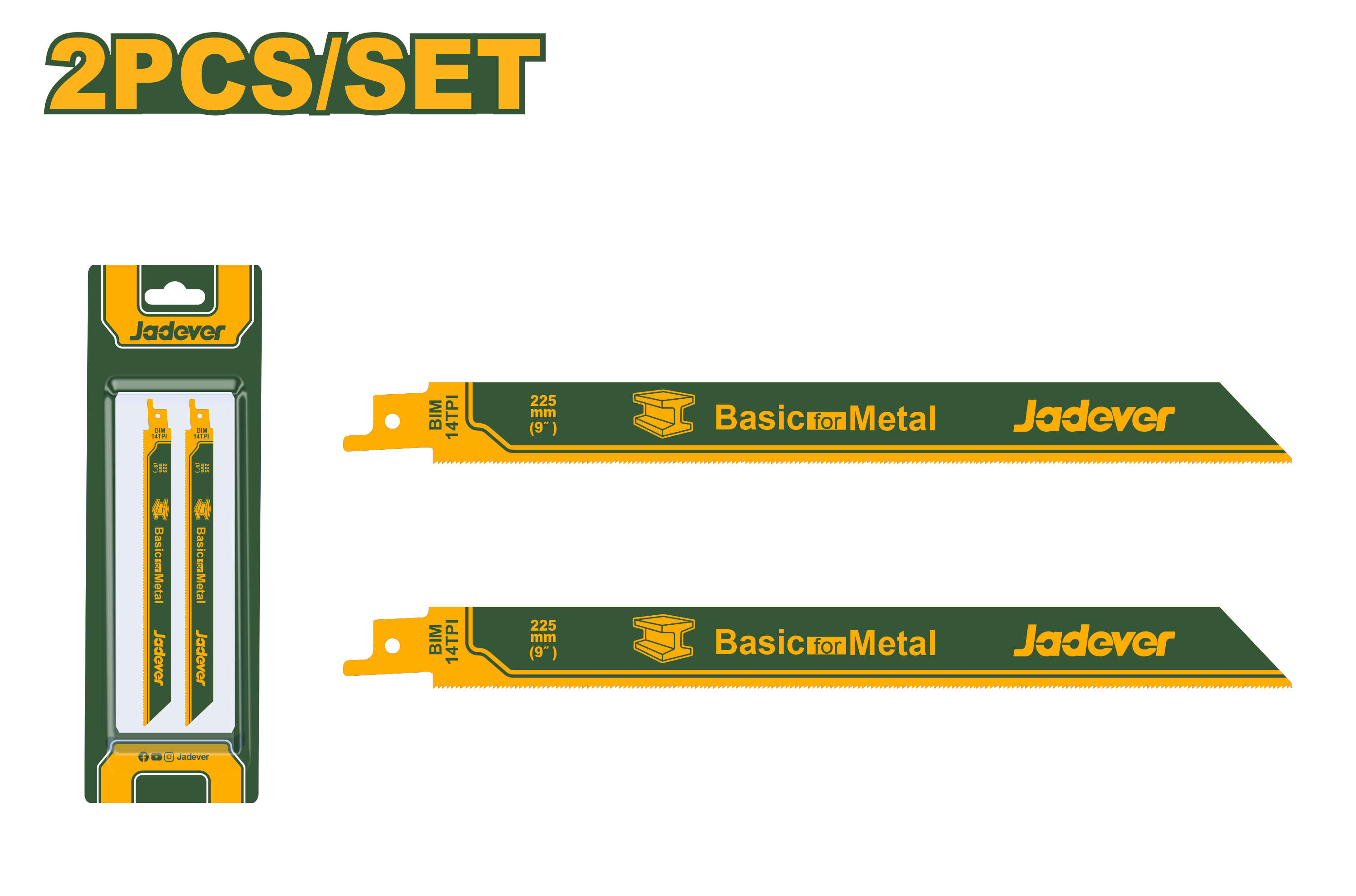 Jadever reciprocating saw blade for metal 225mm 14 TPI (pack of 2) JDJT1122BF