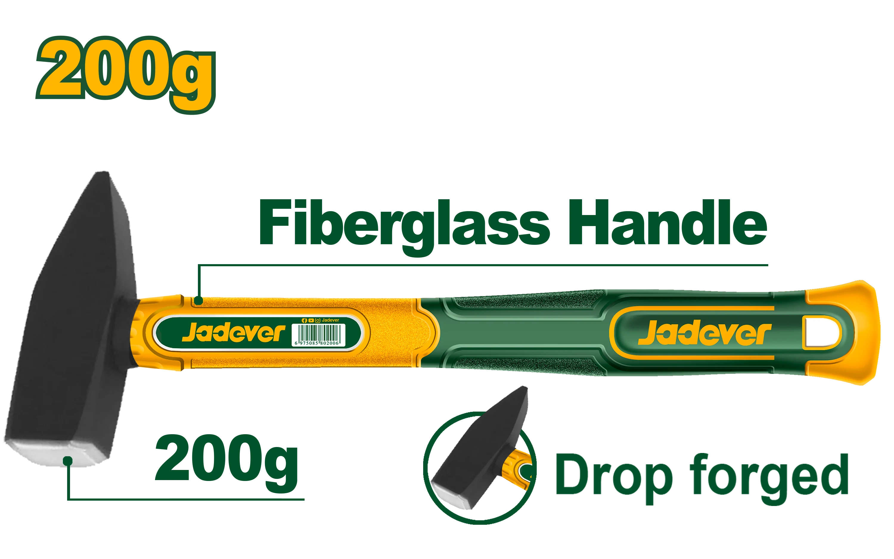 Jadever 200g machinist hammer with fiberglass handle JDHM1302