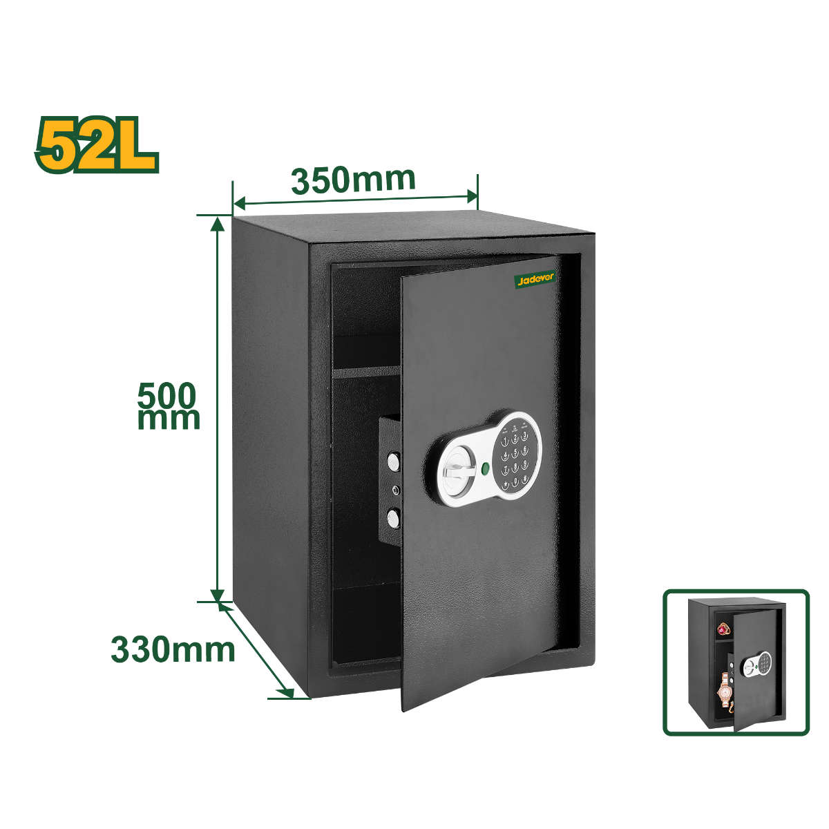 Jadever 52 Liter Electronic Safe with Digital Keypad and 50x33x35 cm Dimensions JDEB1550