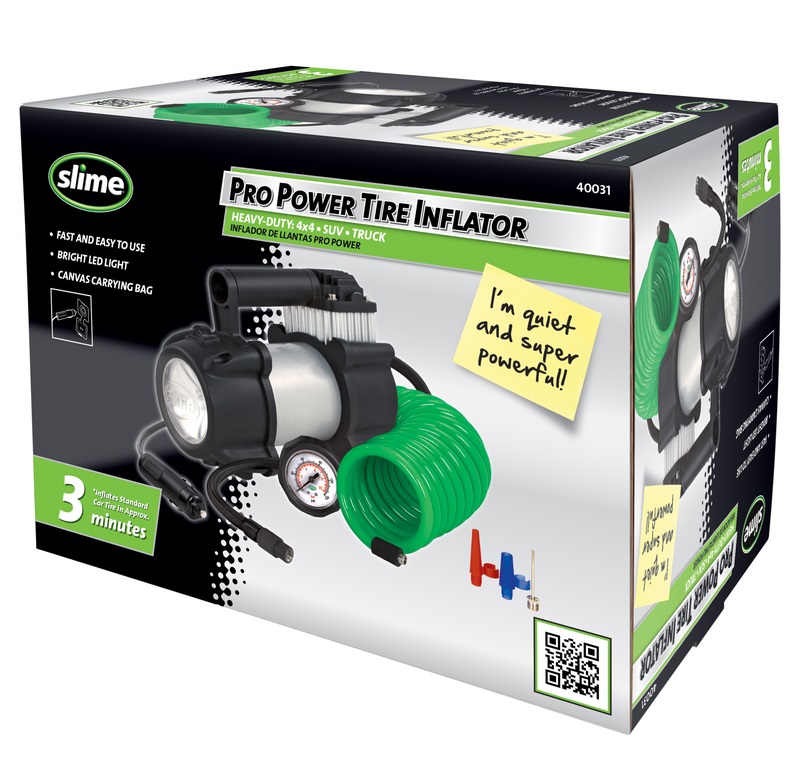 Slime Pro Power Tire Inflator with LED Light, 150 PSI, 12v, Heavy Duty, Assorted Colors 40031